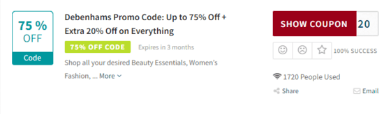 Promo Debenhams Code