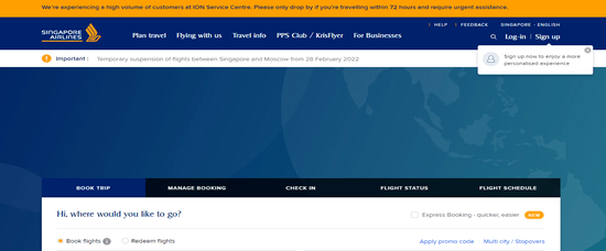 Singapore Airlines Official Website